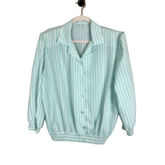 Retro Striped Top 16 Green Pullover Old Money Classic Chic Preppy Boho Western - Picture 1 of 11